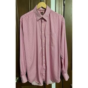 Peter Millar Shirt Men’s X-Large Cotton Pink White Stripe Long Sleeve Button Up